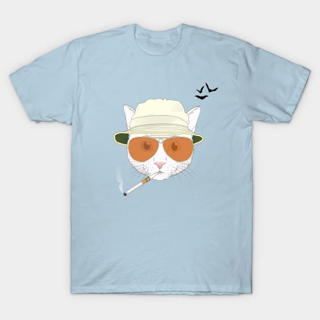 Fear and Loathing Cat - White T-Shirt by meownarchy